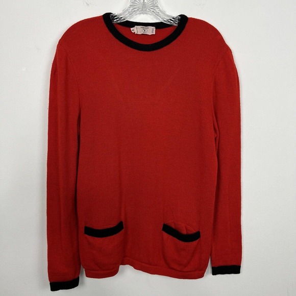 Valentino Sweaters - Valentino Sweater Women's IT 42 US 8 Red/Black Trim Crewneck Wool/Mohair Blend